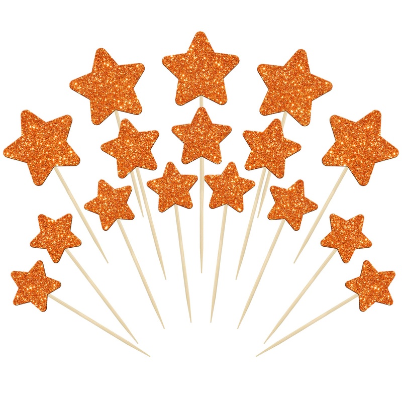 Gyufise 42Pcs Mixed Size Little Star Cupcake Toppers Orange Glitter Twinkle Star Cupcake Picks Wedding Engagement Bridal Shower