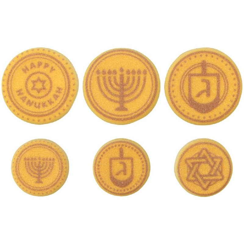 Hanukkah Gelt Edible Sugar Decoration Toppers, 12 Count – Great For Cupcakes, Cookies, Cakes, Cakes Pops