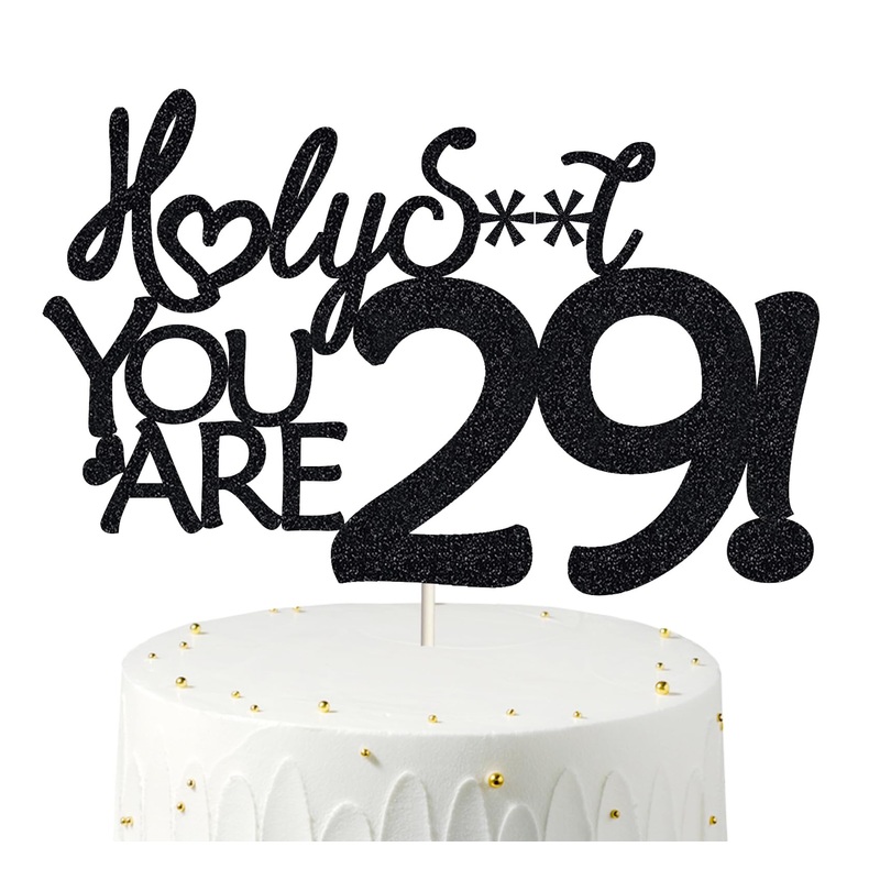 Happy 29Th Birthday Cake Topper 29 Birthday Cake Toppers-Black Glitter, Funny 29Th Cake Topper For Men,29 Cake Topper For Women,