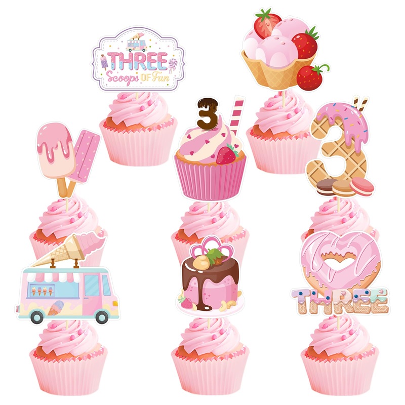Ice Cream Birthday Party Decorations – Joybileefun 40Pcs Three Scoops Of Fun Birthday Decorations Cupcake Toppers 3Rd Birthday D