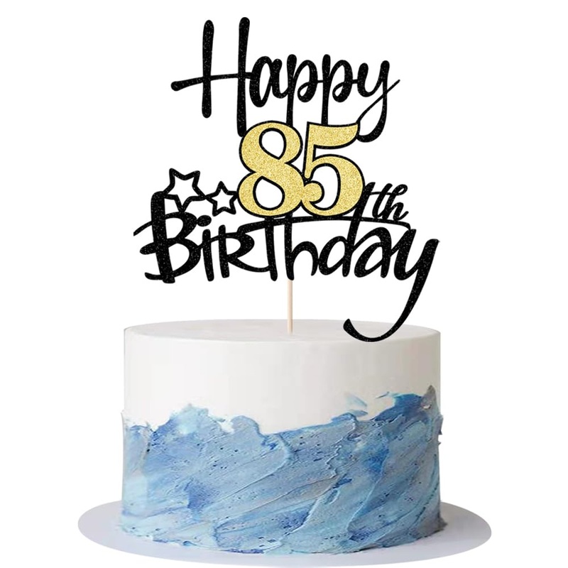 Kaoenla Black Gold Glitter Happy 85Th Birthday Cake Topper – Hello 85/Cheers85,Happy Fourteen Birthday Anniversary,85 Years Old