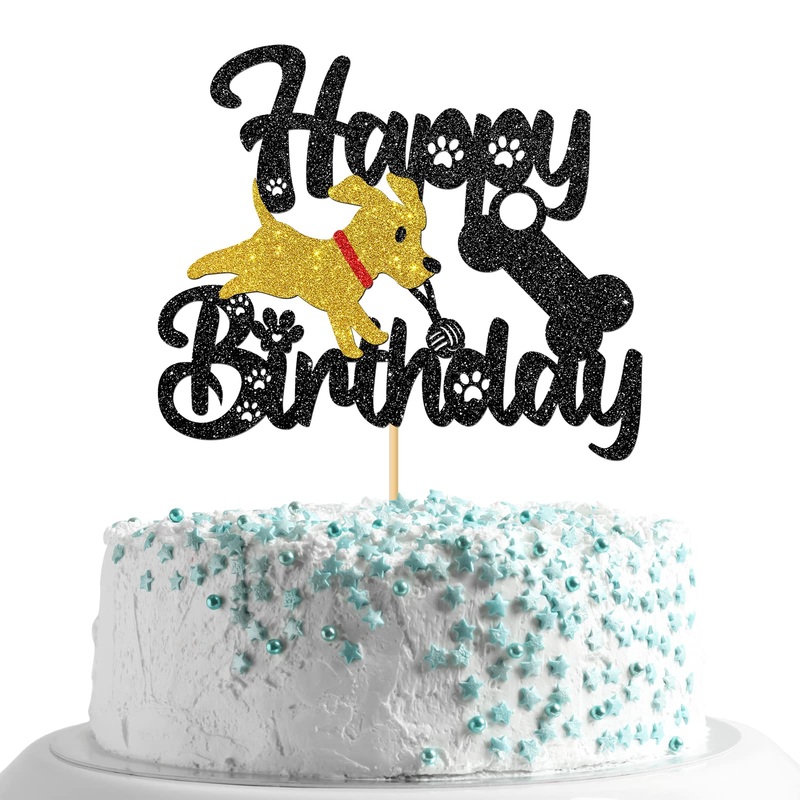 Monmon & Craft Happy Birthday Dog Cake Topper/Puppy Birthday Cake Decor/Baby Shower/Pet Dog 1St Birthday Party Decorations – Bla