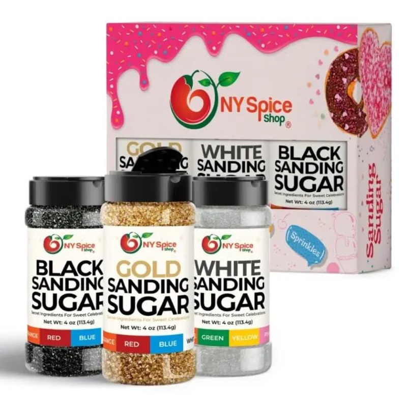 Ny Spice Shop Gold-White-Black Sanding Sugar For Memorial Day – Sweet Colorful Edible Sprinkles For Candy Dish – Chocolate Sprin
