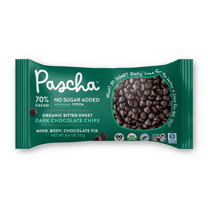 Pascha Organic Keto Sugar-Free Bitter Sweet, 70% Cacao Chocolate Baking Chips, Utz, Gluten Free, Non Gmo, Sweetened With Organic