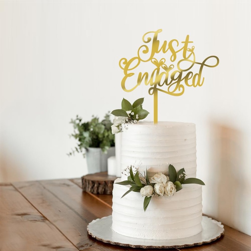 Qertesl Just Engaged Cake Topper For Engagement Party Decorations, Engaged Ring Sign,We’Re Engaged Cake Toppers,Bridal Shower/We