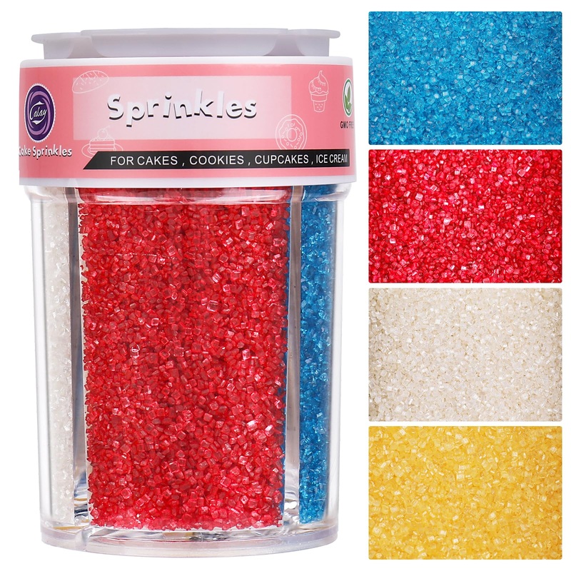 Sanding Sugar Yellow Red White And Blue Sprinkles For Cake Decorating, 4Th Of July Sprinkles 4 Colors Sparkling Decorating Coars