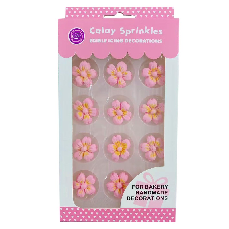 Sentovac 12 Pcs Pink Flowers Icing Decoration Edible Candy Dessert Valentine Sprinkles Diy For Cookie Cake Cupcake Topper Icing