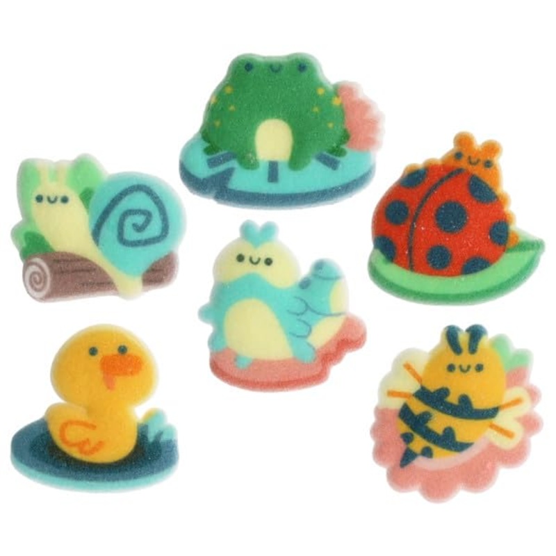 Spring Critters – Duck, Snail, Caterpillar, Ladybug, Bee Edible Sugar Cake Toppers, 12 Count