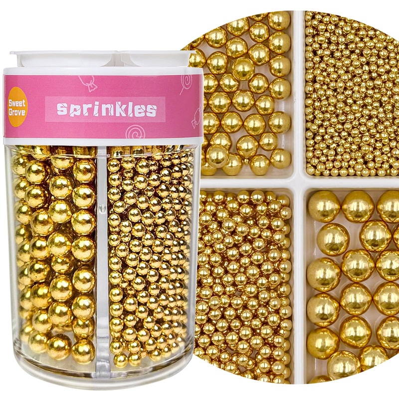 Sprinkles For Cake Decorating 4 Sizes, 7.8Oz Gold Sprinkles For Baking Cake Cupcake Ice Cream Chocolate Cookie Decorating Celebr