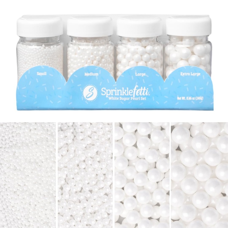 Sweets Indeed Sprinkles, White Sugar Pearl 4 Pack, 8.46 Ounces, Edible Sprinkle Mix, Perfect For Cake Decorations, Baking, Ice C