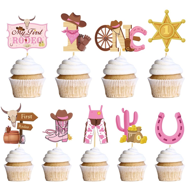 Wxiben My First Rodeo Decorations Girls – 36Pcs First Rodeo Birthday Decorations Girl Western Cowgirl 1St Birthday Party Cupcake