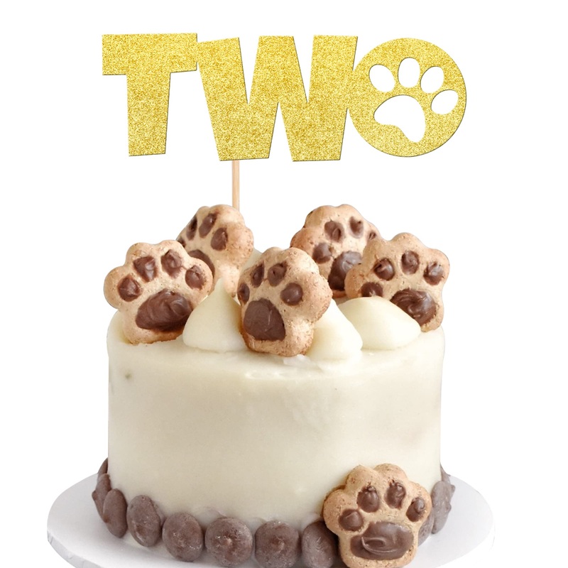 1 Pcs Two Cake Topper Gold Glitter Dog Paw 2 Years Old Birthday Cake Pick For Puppy Dog Let’S Pawty Theme Kids Boys Girls 2Nd Bi