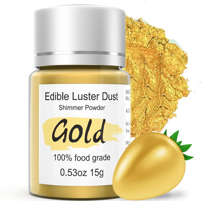 15G Edible Gold Luster Dust For Drinks Cake Decorating – Colaele Gold Shimmering Edible Glitter Dust For Chocolates, Metallic Fo