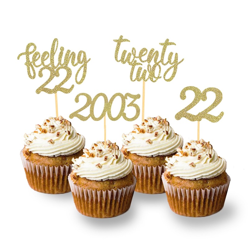 24Pcs Feeling 22 Cupcake Toppers, Twenty Two Birthday Cake Decorations, Cheer To 22 Years Old Theme Party Decoration Supplies (G