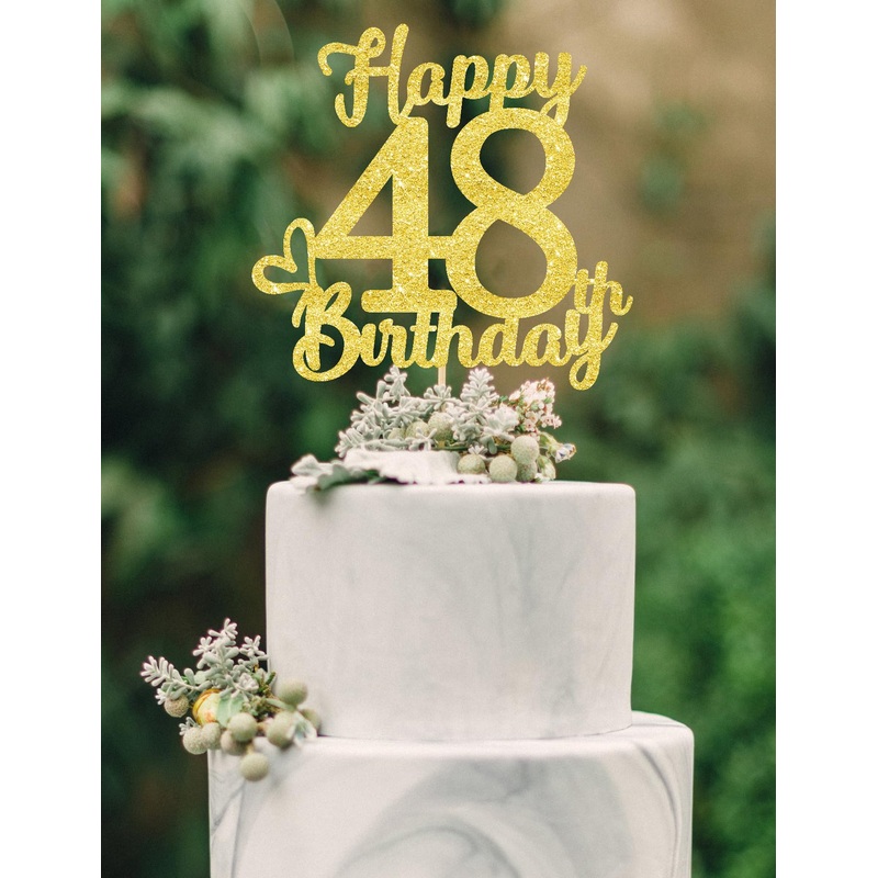 48 Birthday Cake Toppers-Gold Glitter, 48Th Cake Topper For Men,48 Cake Topper For Women, 48Th Birthday Decorations,48Th Birthda