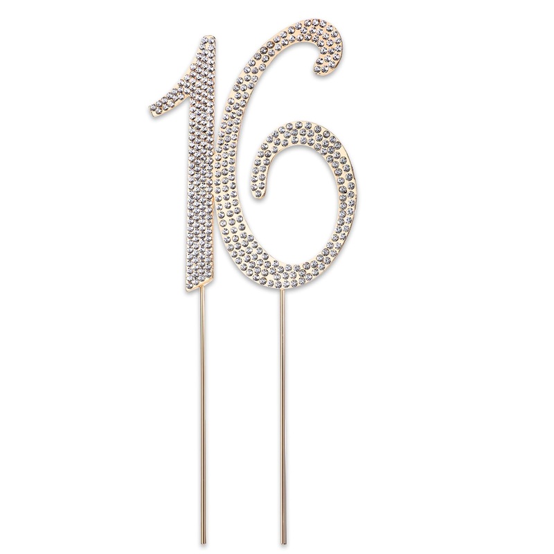 Aolly 16Th Birthday Cake Topper – Crystal Rhinestones, Gold
