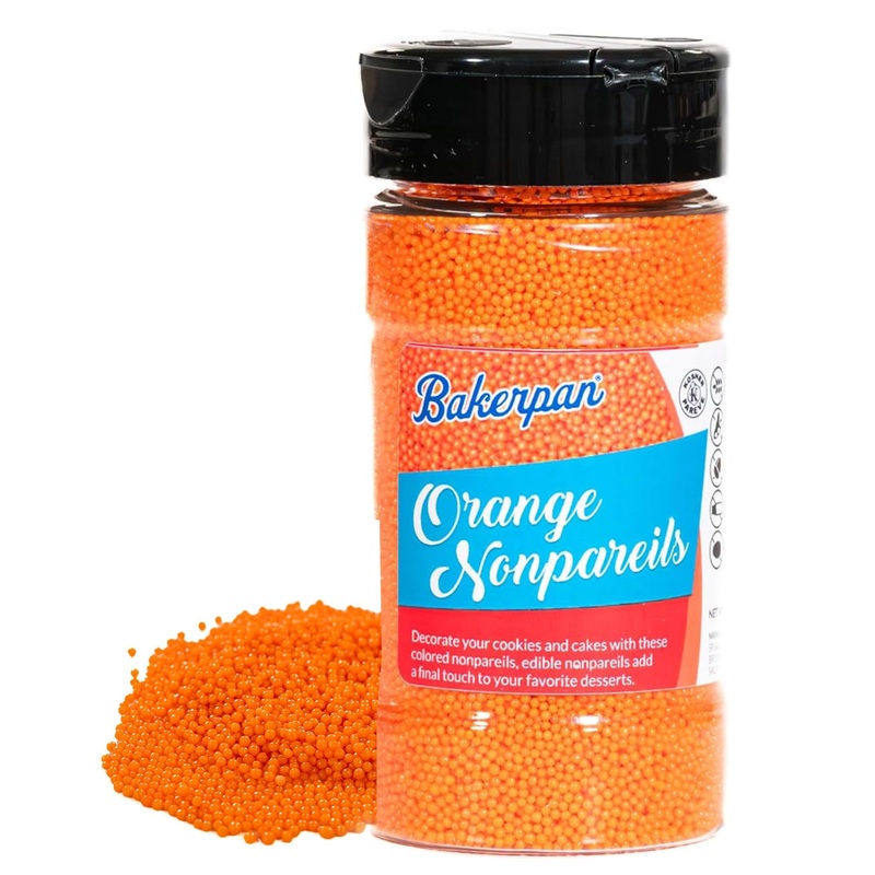 Bakerpan Orange Nonpareils Sprinkles – 7 Ounces Orange Sprinkles For Cake Decorating – Edible Nonpareils For Cupcakes, Ice Cream