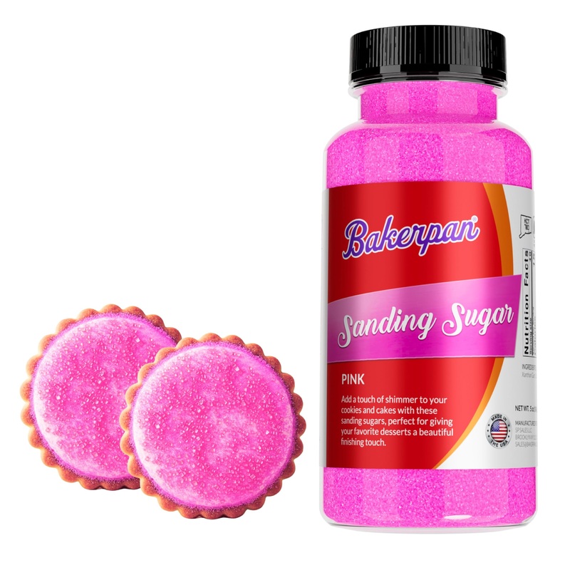 Bakerpan Pink Sanding Sugar For Baking & Cookie Decorating – 5 Ounce Edible Pink Sugar Sprinkles For Cookies, Cakes, Cocktails (