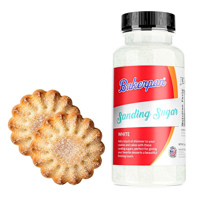 Bakerpan White Sanding Sugar For Baking & Cookie Decorating – 5 Ounce Edible White Sugar Sprinkles For Cookies, Cakes, Cocktails