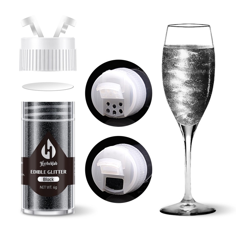 Black Edible Glitter For Cocktails – 6G Black Luster Dust Edible Drink Glitter Food Grade Metallic Shimmer Powder Cake Sprinkles
