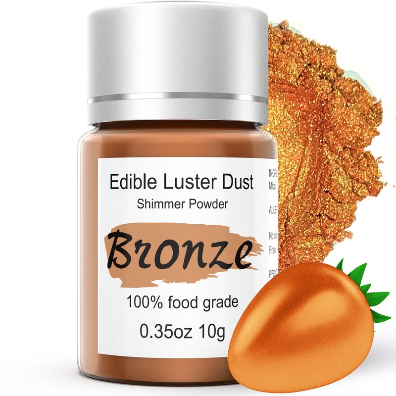 Bronze Luster Dust Edible Glitter For Cakes Cocktails – 10G Colaele Edible Shimmering Dust For Chocolates, Metallic Food Colorin