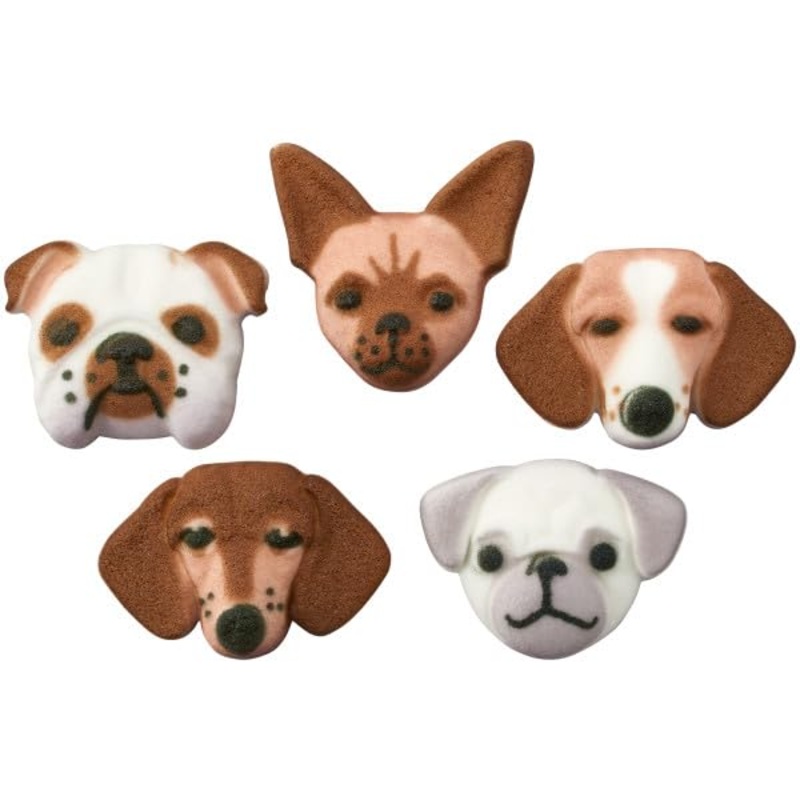 Dog Assortment – Daschund, Beagle, Pug, Bulldog And Chihuahua Edible Sugar Cake Toppers, 12 Count