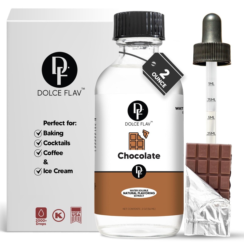 Dolce Flav Natural Chocolate Extract – Sugar-Free & Kosher – Pure Cocoa Flavor For Baking, Coffee, Ice Cream, Smoothies & Desser