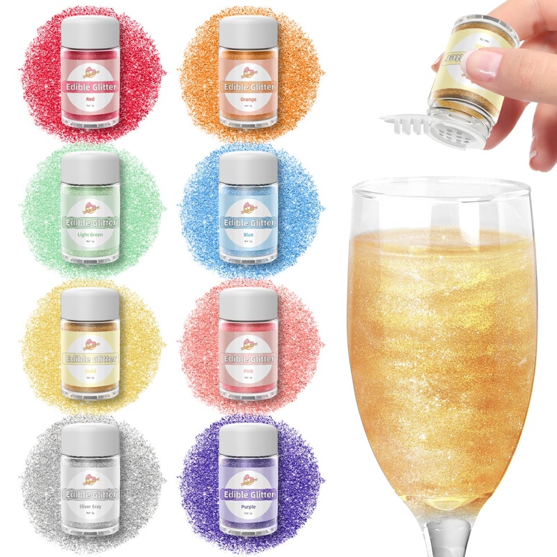 Edible Glitter For Cocktails, Luster Dust Edible Powders For Drink, Cake Decorating, 8 Colors Food Grade Glitter Set, Edible Spr