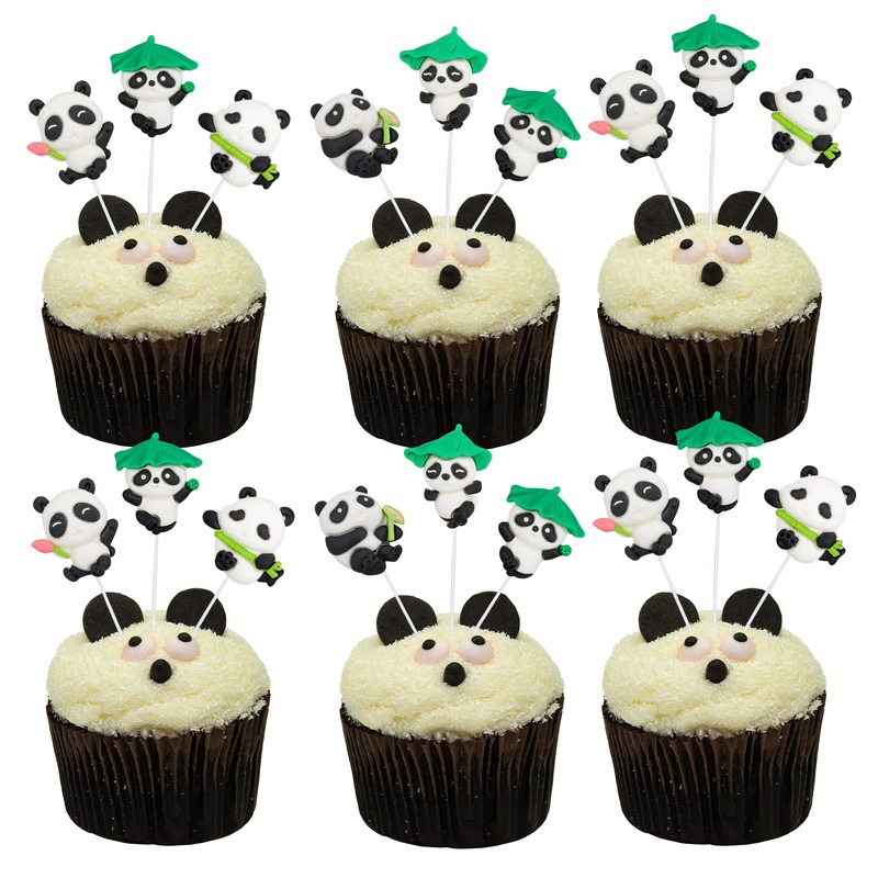 Gyufise 25Pcs Panda Cupcake Toppers Glitter Green Bamboo Cupcake Picks Cute Animal Bear Cake Decorations Baby Shower Kids Birthd