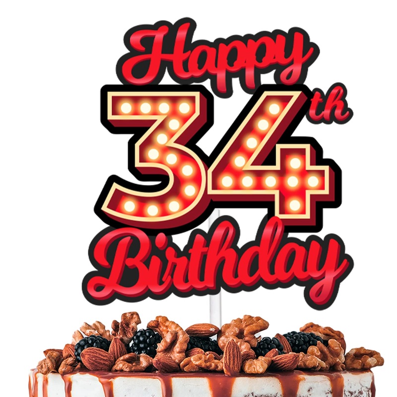 Happy 34Th Birthday Cake Topper Fluorescent Flashing Night Out Hen Movie Nightclub Theme Decor Supplies Woman Man Happy Birthday
