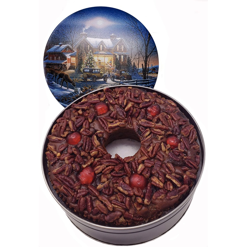 Jane Parker Fruitcake Dark Fruit Cake 3 Pound (48 Ounce) Ring In A Collectible Holiday Tin (Colors May Vary) -Holiday Cake-Chris
