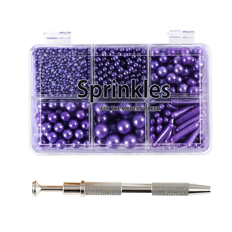 Kasvan Purple Mix Sugar Sprinkles – Edible Candy Pearls With 4-Claw Sprinkle Pen,118G/4.16 Oz, Gift Box Pack, Baking Cake Decora