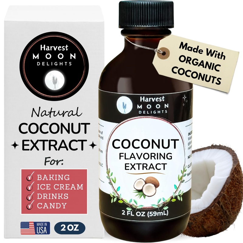 Natural Coconut Extract – 2 Oz – Water-Soluble – By Harvest Moon Delights – Coconut Extract For Baking, Ice Cream, Drinks, And C