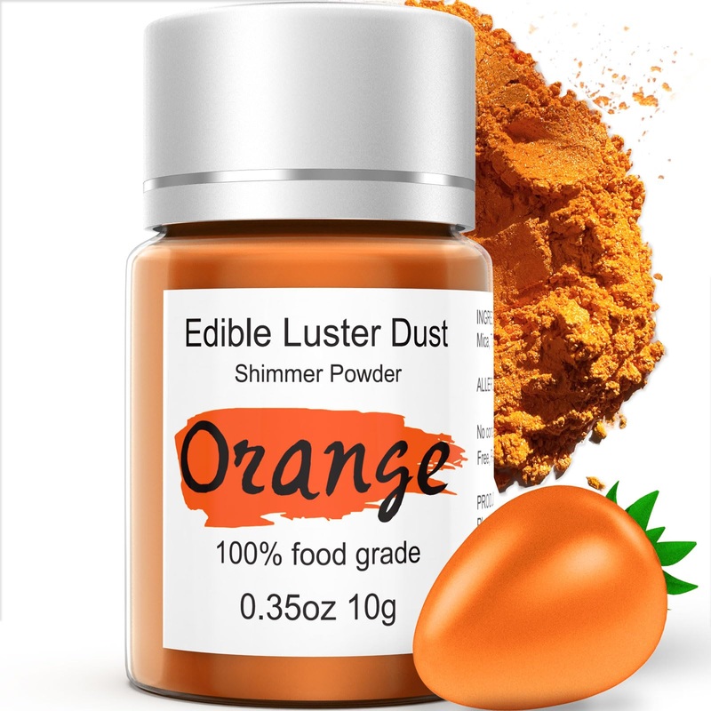 Orange Luster Dust Edible Glitter For Cakes Cocktails – 10G Colaele Edible Shimmering Dust For Chocolates, Metallic Food Colorin