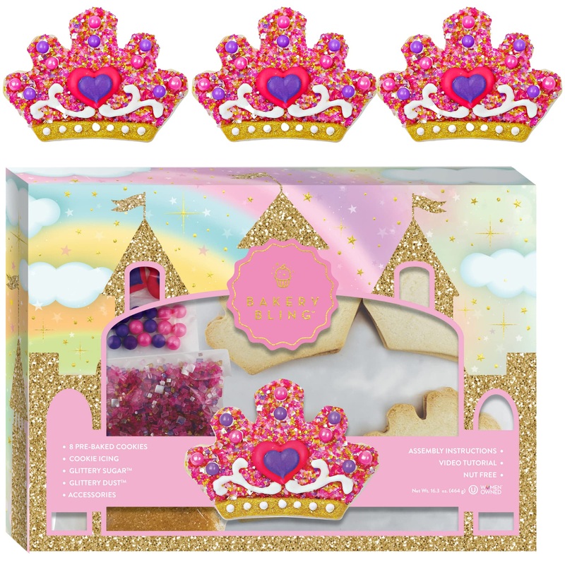 Princess Tiara Designer Cookie Kit – Decorate 8 Tiara-Shaped Sugar Cookies With Glittery Sugar, Icing & Edible Accessories – Nut