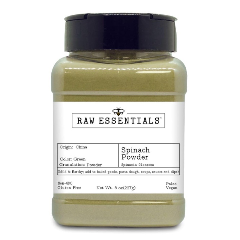 Raw Essentials Dried Spinach Powder – Mild And Earthy – Add To Baked Goods, Pasta Dough, Soups, Sauces, And Dips – Non-Gmo, Glut