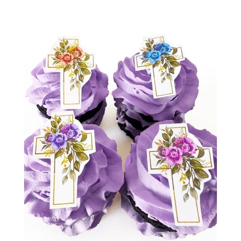 Sugar Robot Edible Easter Cross Decor For Cake Decorating -Edible Crosses For Cupcake Toppers – Easter Cake Toppers – Made In Th