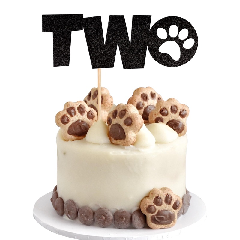1 Pcs Two Cake Topper Black Glitter Dog Paw 2 Years Old Birthday Cake Pick For Puppy Dog Let’S Pawty Theme Kids Boys Girls 2Nd B