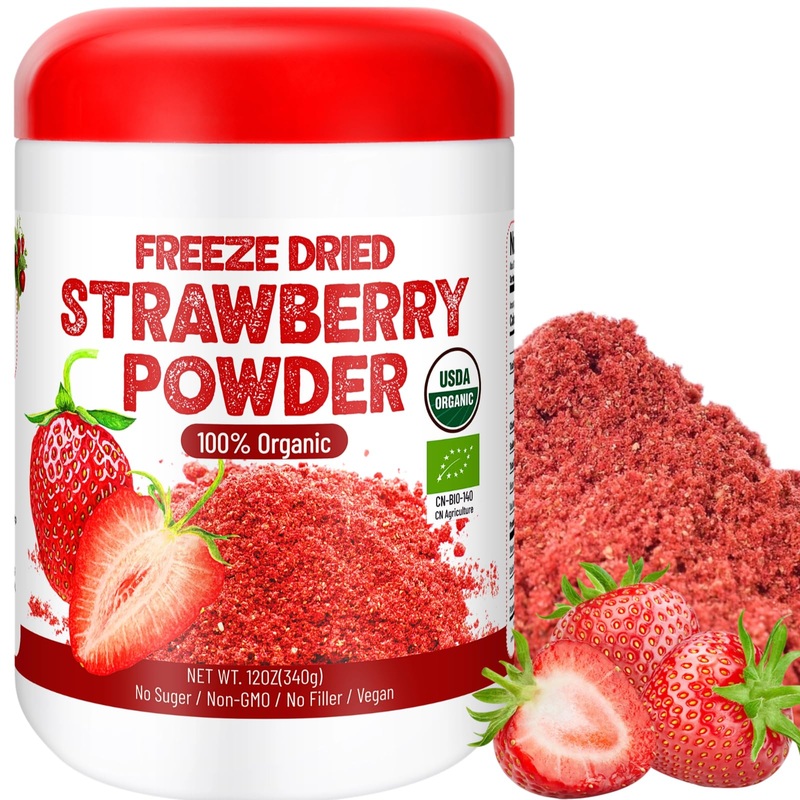 12Oz Organic Freeze Dried Strawberry Powder – 100% Natural Dry Strawberries, No Added Suger, Vegan & Non-Gmo, Strawberry Powder