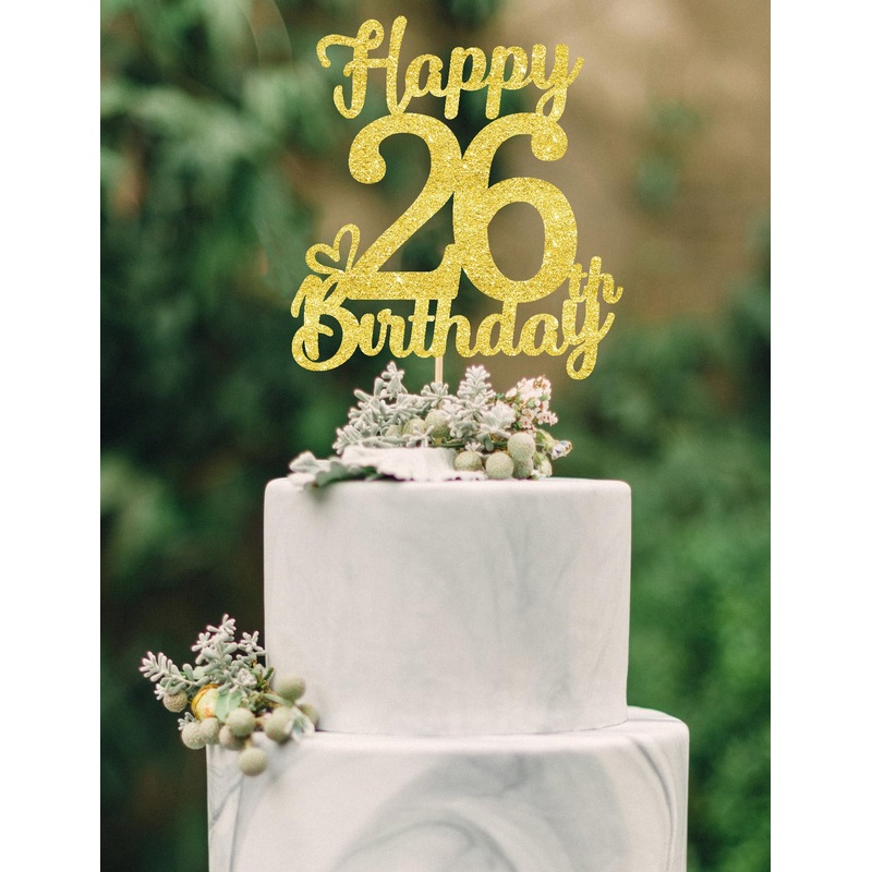 26 Birthday Cake Toppers-Gold Glitter, 26Th Cake Topper For Men,26 Cake Topper For Women, 26Th Birthday Decorations,26Th Birthda