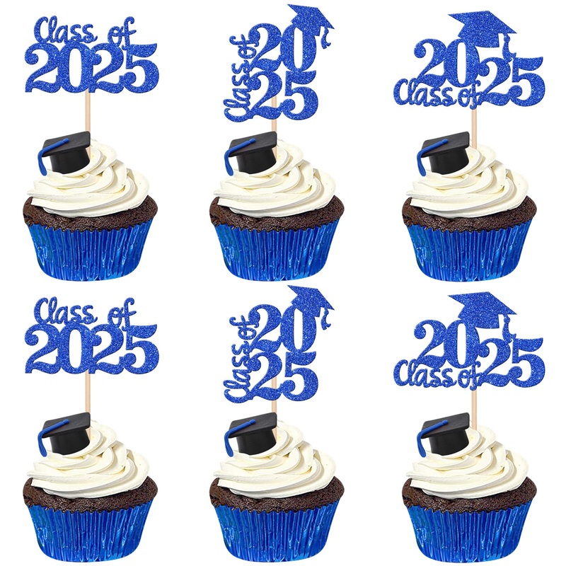 30 Pcs 2025 Graduation Theme Cupcake Toppers Glitter Class Of 2025 Cupcake Picks Graduation Cap Cake Decorations For 2025 Gradua