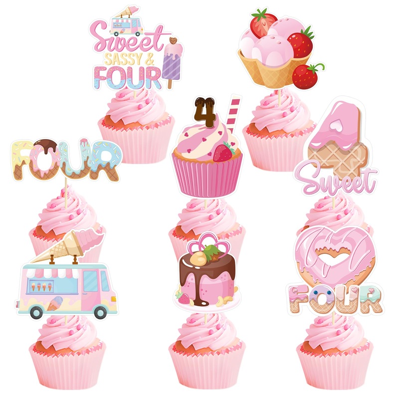 4Th Birthday Party Decorations Girl – Joybileefun 40Pcs Sweet Sassy And Four Ice Cream Party Decorations Cupcake Toppers Four Ev