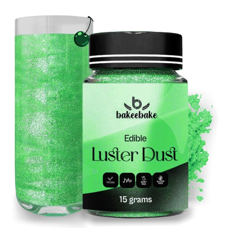Bakeebake Luster Dust Edible 15G – Edible Glitter For Drinks & Desserts – Gluten Free Edible Green Dust For Cake Decorating – Ta