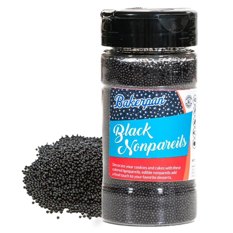Bakerpan Black Nonpareils Sprinkles – 7 Ounces Black Sprinkles For Cake Decorating – Edible Nonpareils For Cupcakes, Ice Cream,
