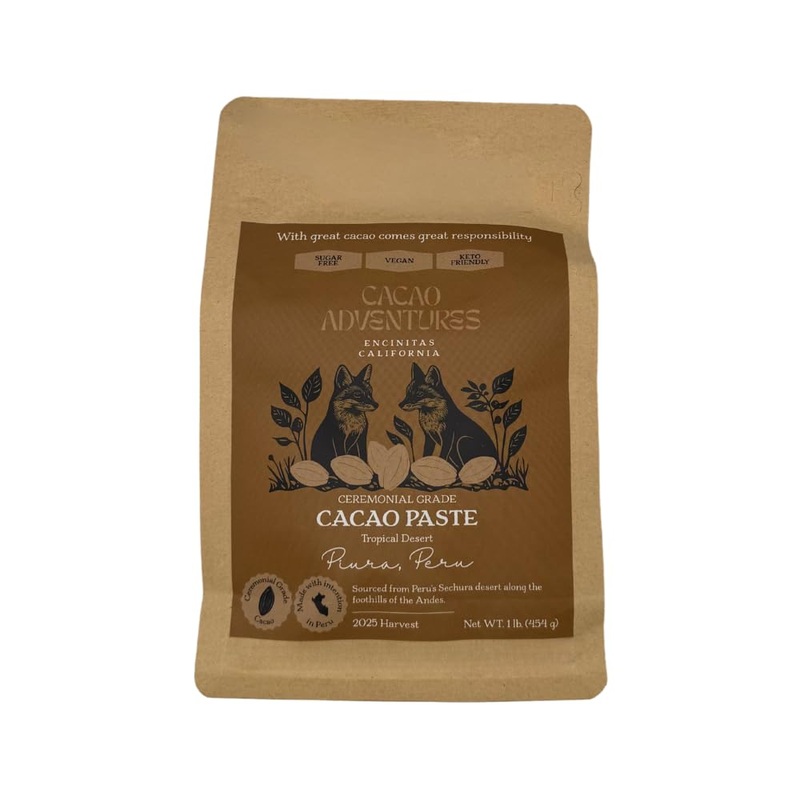 Cacao Adventures Ceremonial Grade Cacao | 100% Pure | Dairy Free & Vegan | Unsweetened | Vegan Peruvian | Tropical Desert | 1 Lb
