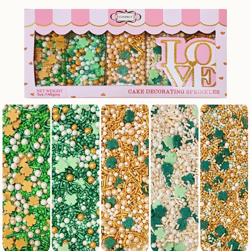 Confect St. Patricks Green, Gold & White Sprinkles Mix | Edible Sprinkles For Baking & Cake Decorative | Birthday & Celebration