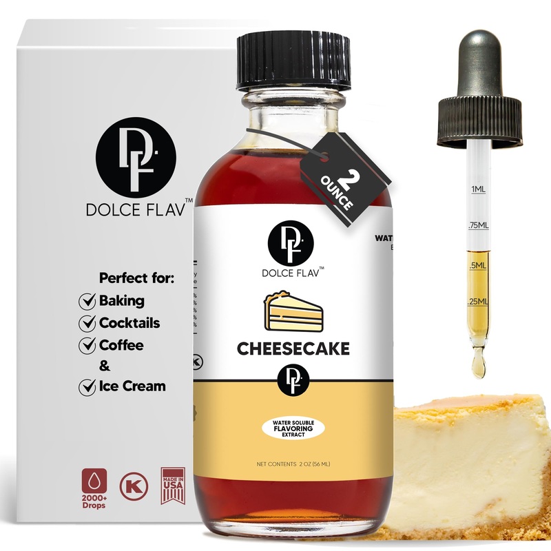 Dolce Flav Cheesecake Extract 2 Oz – Kosher, Sugar-Free, Concentrated Creamy Flavor For Desserts, Frostings & Pastries, Includes
