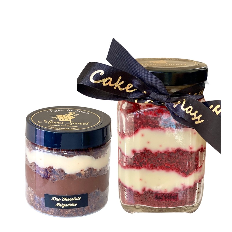 Gourmet 2 Cakes In A Jar Set – Duo Chocolate Cake In Jar With Special Chocolate Cake Layered With White Belgian Chocolate Brigad