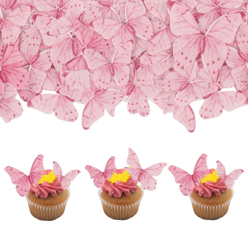Gyufise 40Pcs Edible Butterfly Cake Decorations – Cupcake Topper Wafer Paper Pink Dot