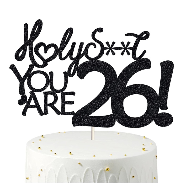 Happy 26Th Birthday Cake Topper 26 Birthday Cake Toppers-Black Glitter, Funny 26Th Cake Topper For Men,26 Cake Topper For Women,